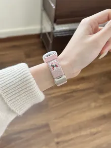 Roze nylon gevlochten smartwatch bandje vervanging compatibel met diverse smartbands