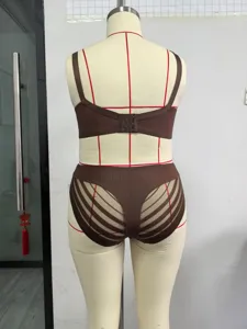 Damen Übergrösse Bügel BH und Slip Set gestreiftes Mesh atmungsaktiv bequeme Unterwäsche