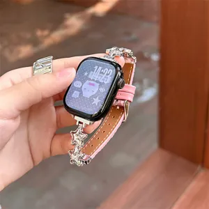 Bracelet Apple Watch en cuir rose et étoile en métal pour un look élégant et tendance
