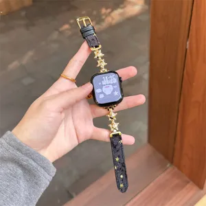 Bracelet etoile metal peluche compatible Apple Watch, design elegant noir dore.