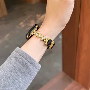 Bracelet montre metal etoile peluche dore vue detail pour accessoire Apple Watch