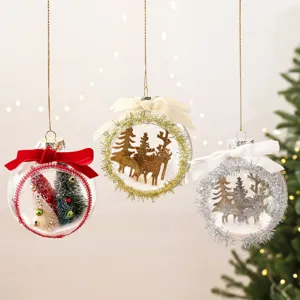 Transparent Acrylic Christmas Ball Pendant With Inner Micro Landscape Mini Tree Deer Holiday Hanging Decoration