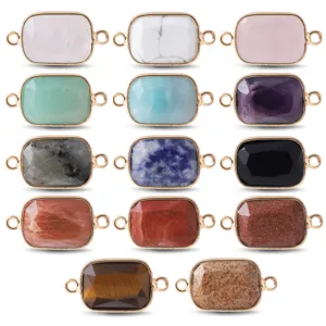Connecteur Rectangulaire en Pierre Naturelle Double Fermoir Alliage Électroplaqué Accessoires de Bijoux DIY pour Colliers Bracelets