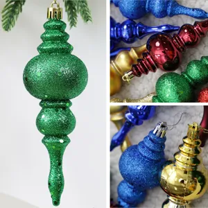 Christmas tree finial ornaments glitter drop hanging baubles set for holiday decor