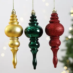 Set of 3 assorted finish finial Christmas ornaments hanging tree decor festive supplies.