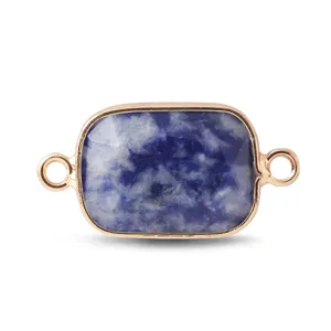 Connecteur rectangulaire en pierre bleue naturelle double anneau monture or rose accessoire bijoux