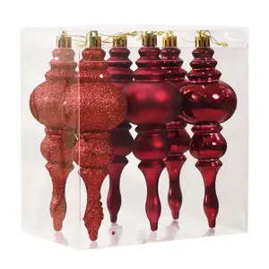 6pcs red christmas ball ornaments set shatterproof finial hanging decorations for tree
