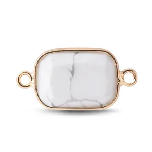 Connecteur rectangle en pierre naturelle double anneau, sertissage dore pour bijoux.