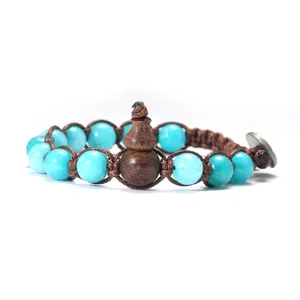 Bracelet de perles en turquoise naturelle avec pendentif gourde en bois pour le style quotidien.