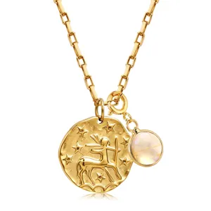 Collier pendentif pièce zodiaque Sagittaire avec pierre de naissance en acier inox doré 18k