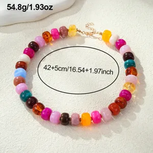 Colorful acrylic resin bead statement choker necklace for women bohemian beach jewelry detail