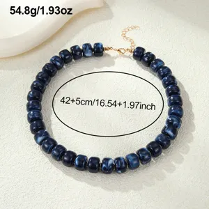 Blue acrylic resin beaded statement necklace, jelly color chunky choker for beach summer.