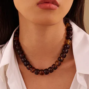 Chunky amber resin bead necklace, jelly color statement choker for women beach jewelry.