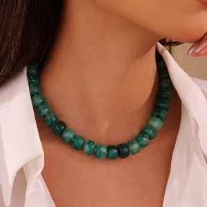 Green acrylic resin statement choker necklace, trendy jelly beaded short necklace for women.