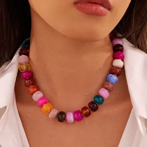 Colorful acrylic resin chunky beaded choker necklace, bohemian statement jelly jewelry for women.