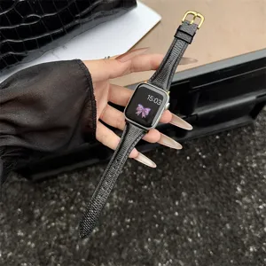 Schwarzes Eidechsenmuster Leder Armband Ersatz für Apple Watch Series Ultra SE Detailansicht