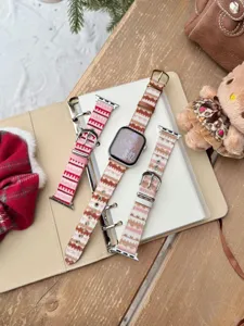 Apple Watch Band Autumn Winter Striped Woven Leather Strap Compatible iWatch Series SE