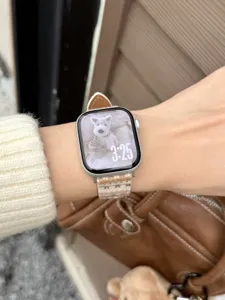 Autumn winter striped wave leather strap compatible with Apple watch replacement band stylish accessory