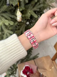 Pink striped knitted watch strap compatible with Apple Watch stylish replacement band stylish accessory