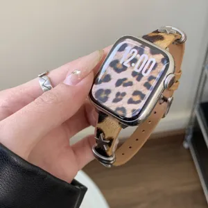 Cinturino per orologio in pelle di cavallino leopardato con stella per Apple Watch