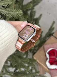 Woven leather stripe replacement watch band compatible with Apple Watch Series 10 9 SE.