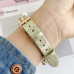 Correa de reloj brillante con perlas y lazo, elegante correa de repuesto para smartwatch.