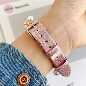 Correa de reloj con purpurina rosa y hebilla de oro rosa, elegantes perlas de repuesto.