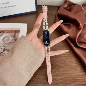 Cinturino di ricambio in pelle con perle di cristallo per smartband, accessorio rosa