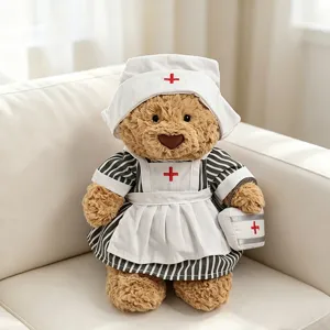 Teddybär Plüschtier Puppe mit Krankenschwester Uniform Outfit Mütze Tasche Detail