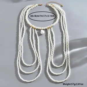 French multi-layer pearl body chain elegant shoulder necklace fashion jewelry for women