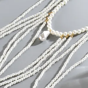 French style multi-strand pearl body chain necklace elegant shoulder chain fashion jewelry