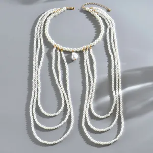 Multi-layer pearl body chain elegant shoulder necklace for women fashion dress jewelry