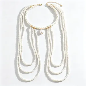Elegant multi-layer pearl body chain necklace for women, chic shoulder jewelry for party dress.
