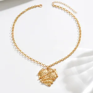 French vintage hammered heart necklace women fashion design texture clavicle chain