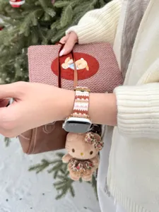 Autumn winter striped woven watch band compatible with Apple Watch Series 10 9 SE 8 11.