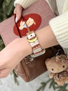 Woven stripe watch strap compatible with Apple Watch, stylish autumn winter replacement band.