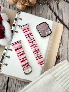 Knit stripe watch band replacement compatible with apple watch pink red cute style accessory
