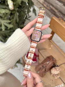 Autumn winter stripe wave leather watch strap compatible with Apple Watch Series ultra SE