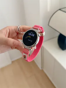 Pink woven smartwatch strap with cute bear charm for replacement daily wear accessory