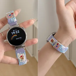 Braided smartwatch strap replacement for smart watch colourful woven band with cute bear charm.