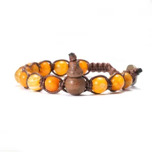 Bracelet en perles d'agate en pierre naturelle avec pendentif gourde en bois bijoux tresses