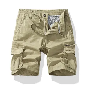 Pantaloncini cargo casual uomo tasche multiple kaki estate vita elastica dettaglio