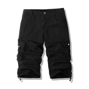 Men's black cargo shorts casual multi-pocket knee length outdoors 3/4 trousers summer.