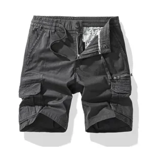 Pantaloncini cargo uomo grigio scuro multi-tasche casual stretch sportivi con coulisse
