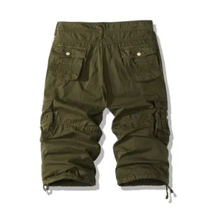 Men's green cargo shorts multi-pocket casual outdoor tactical three-quarter trousers for summer