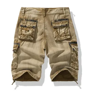 Men's vintage distressed cargo shorts with multiple pockets and drawstring hem for casual wear.