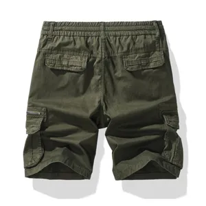 Pantaloncini cargo tattici verde scuro da uomo, vita elastica, tasche multiple, vista dettagliata