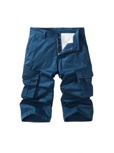 Men's casual cargo shorts multi pocket solid color summer outdoor apparel blue pants