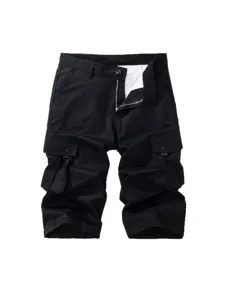 Men's black cargo shorts casual multi-pocket tactical utility trousers for summer outdoor wear