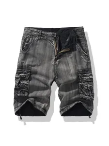 Men's Casual Cargo Denim Shorts Multi-Pocket Loose Fit Straight Leg Summer Short Pants